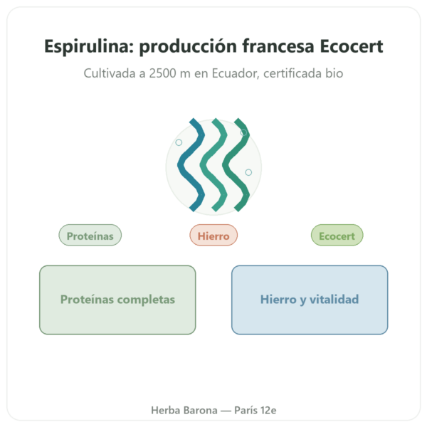 Espirulina – Flamant Vert – 180 Comprimidos – Ecocert presentación Paris Herba Barona