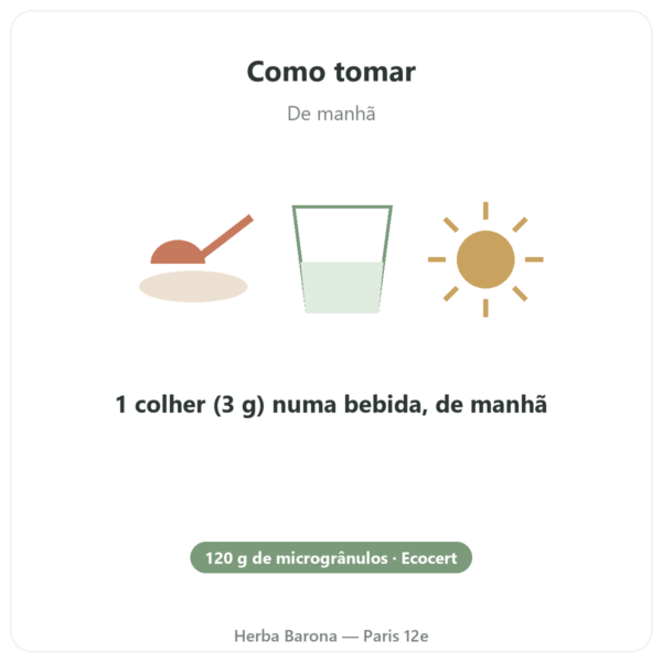 Espirulina Flamant Vert – micro-grânulos 120 g – Ecocert modo de uso e dosagem Paris Herba Barona