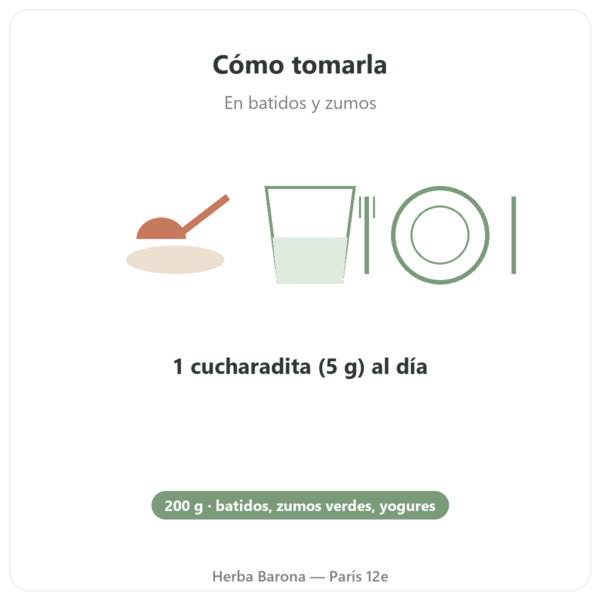 Espirulina en Polvo Bio – Purasana – 200 g modo de empleo y dosis Paris Herba Barona