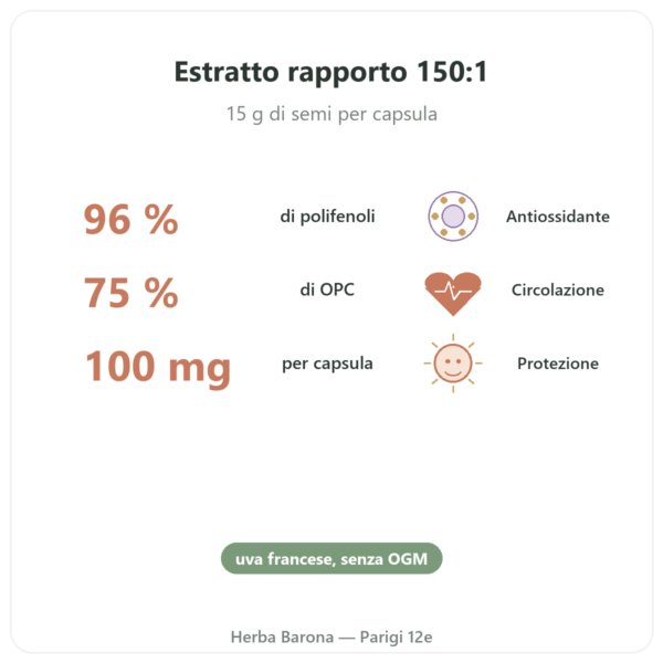 Estratto di Vinaccioli 100 mg 60 capsule DYNVEO benefici e dati chiave Paris Herba Barona