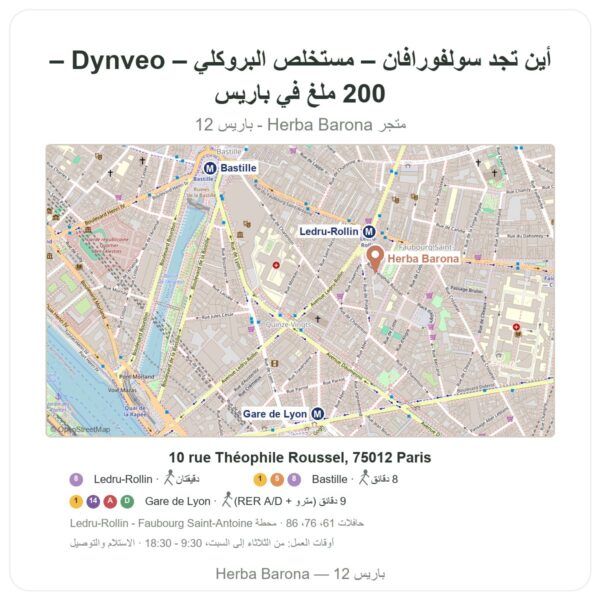 أين تجد سولفورافان – مستخلص البروكلي – Dynveo – 200 ملغ في باريس - خريطة المتجر Herba Barona Paris 12e