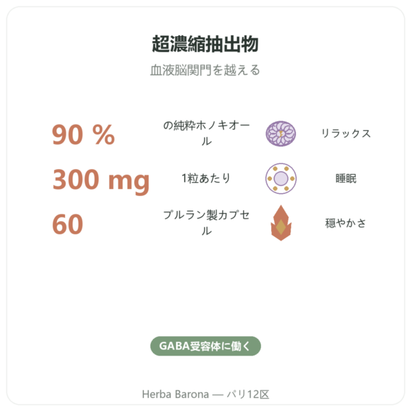 ホノキオール 高純度 – 300mg – Magnolia Bark Extract – 60カプセル benefits and key facts Paris Herba Barona
