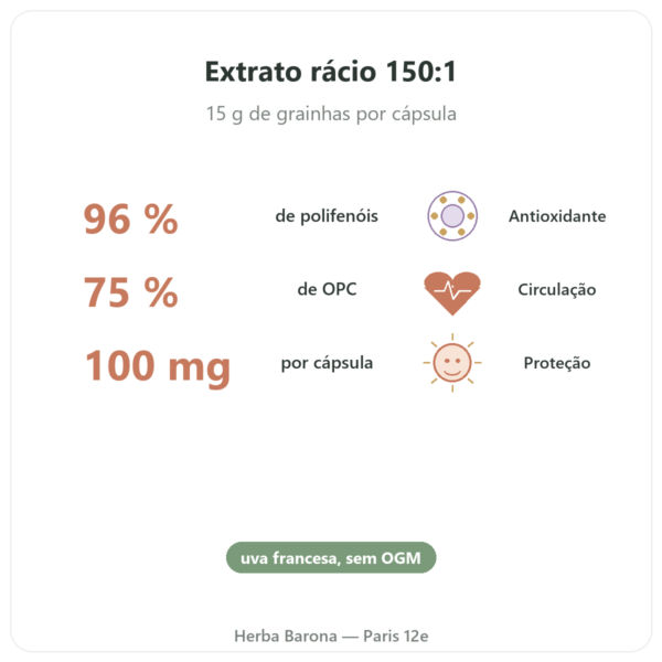 Extrato de Vinaccioli 100 mg 60 cápsulas DYNVEO benefícios e dados principais Paris Herba Barona
