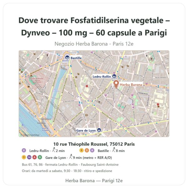 Dove trovare Fosfatidilserina vegetale – Dynveo – 100 mg – 60 capsule a Parigi - mappa del negozio Herba Barona Paris 12e