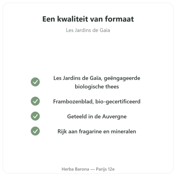 Frambozenbladeren Bio – Les Jardins de Gaïa – 50 g kwaliteit Paris Herba Barona
