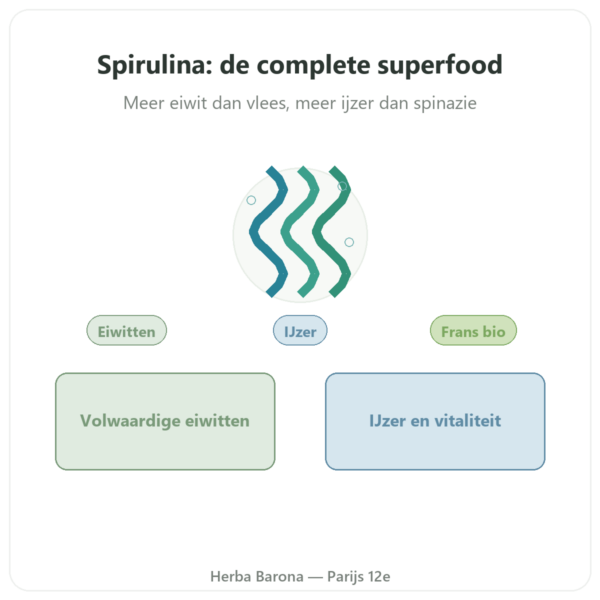 Franse Biologische Spirulina – Dynveo – 500 Tabletten presentatie Paris Herba Barona