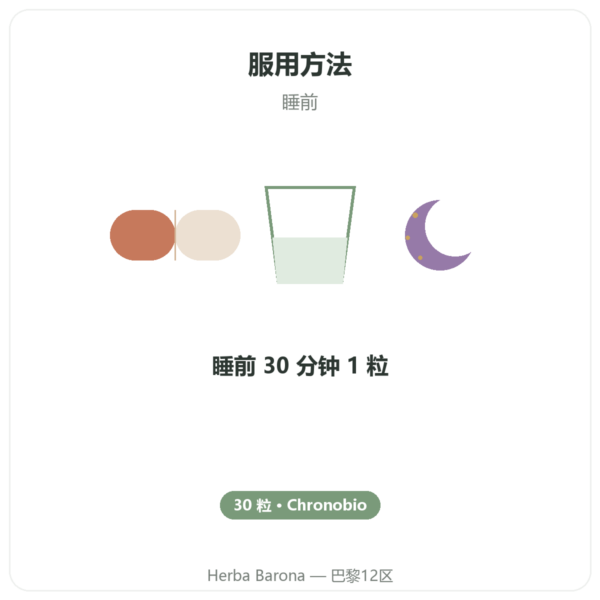Chronobio 助眠复合配方 – Dynveo – 30 粒胶囊 使用方法与建议剂量 Paris Herba Barona