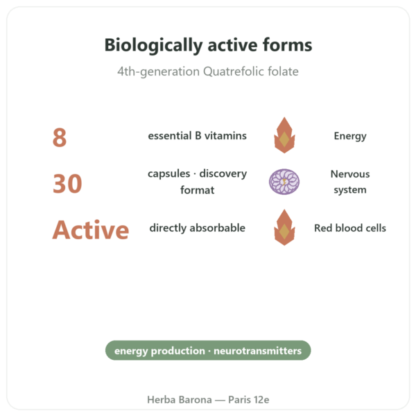 Fully Active B Complex (Quatrefolic) – Doctor's Best – 30 capsules benefits and key facts Paris Herba Barona