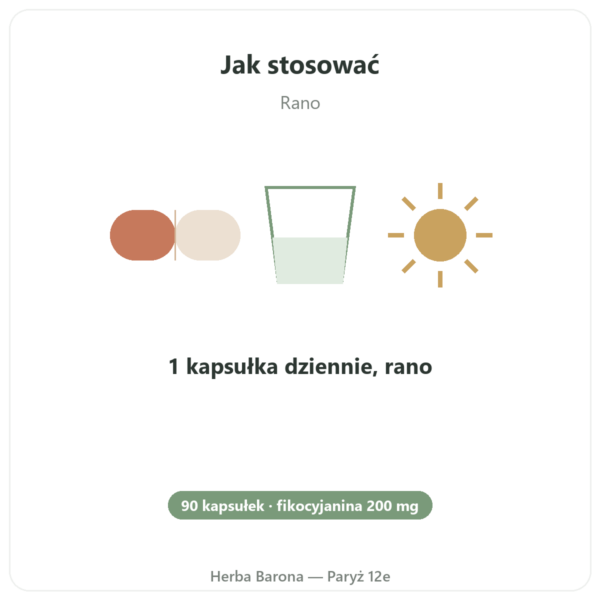 Fykocyjanina 200mg – Life's code – 90 kapsułek sposób użycia i dawkowanie Paris Herba Barona