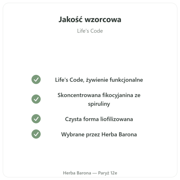 Fykocyjanina 200mg – Life's code – 90 kapsułek jakość Paris Herba Barona