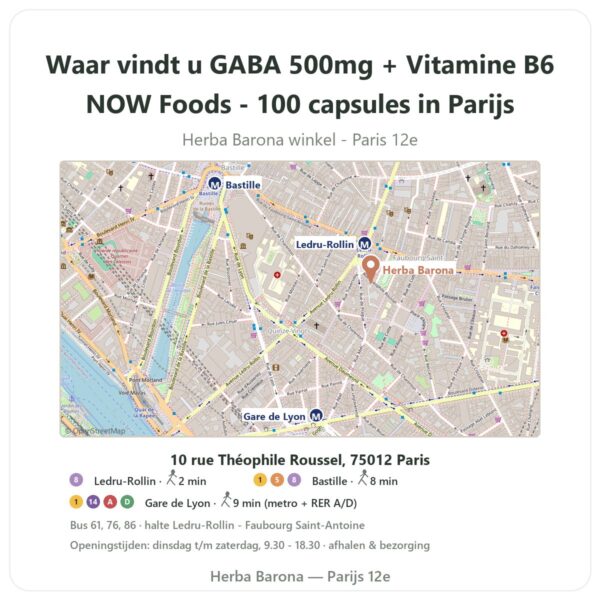 Waar vindt u GABA 500mg + Vitamine B6 NOW Foods - 100 capsules in Parijs - winkelplattegrond Herba Barona Paris 12e