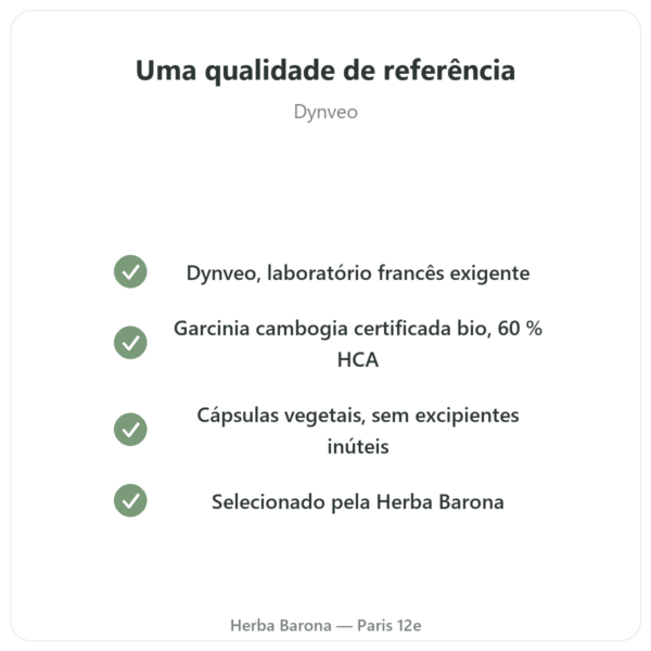 Garcinia cambogia bio (ácido hidroxicítrico) – Dynveo – 90 cápsulas qualidade Paris Herba Barona