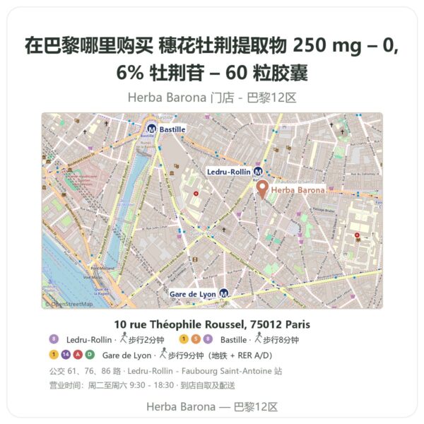 穗花牡荆提取物 250 mg – 0,6% 牡荆苷 – 60 粒胶囊 巴黎哪里能买到 - 门店地图 Herba Barona Paris 12e
