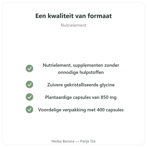 Gekristalliseerd Glycine Nutrielement 400 capsules - Slaap en herstel kwaliteit Paris Herba Barona