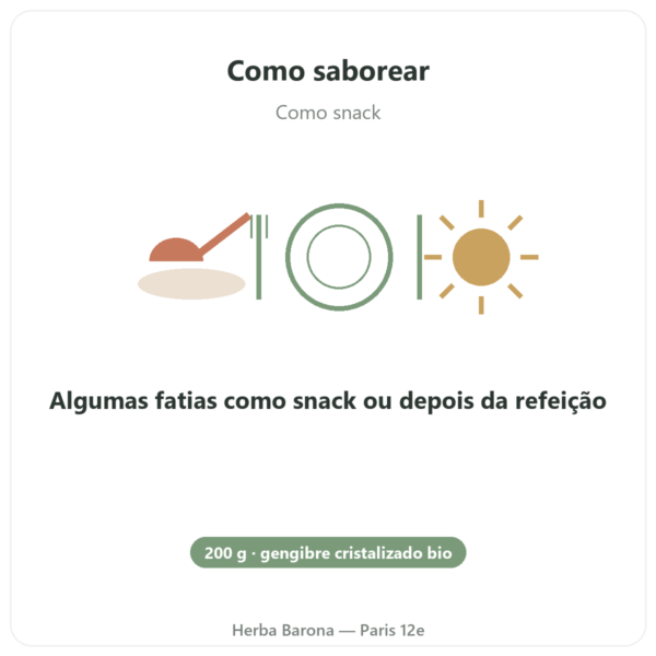 Gengibre Cristalizado Bio 200 g SALDAC modo de uso e dosagem Paris Herba Barona