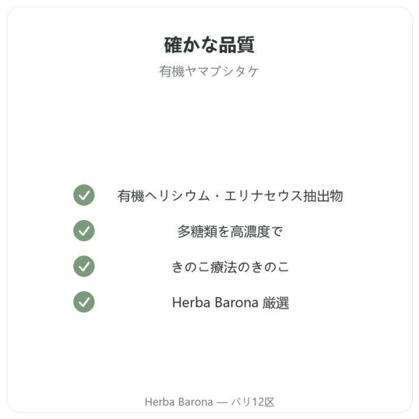 オーガニック ヤマブシタケ 500mg 高濃縮エキス – 60カプセル quality Paris Herba Barona