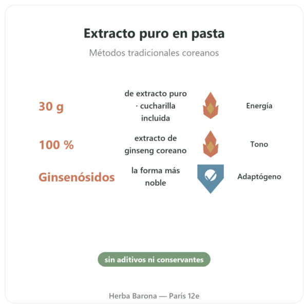 Ginseng de Corea en Pasta – Extracto Coreano Puro IL HWA – Tarro de 30 g beneficios y datos clave Paris Herba Barona
