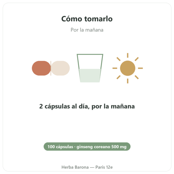 Ginseng Coreano 100 Cápsulas 500mg – IL HWA Corea – Adaptógeno modo de empleo y dosis Paris Herba Barona