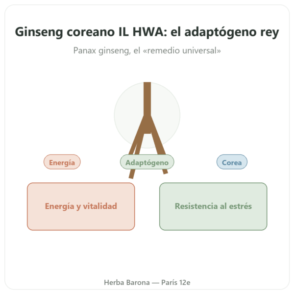 Ginseng Coreano 50 Cápsulas 500mg – IL HWA Corea – Adaptógeno presentación Paris Herba Barona