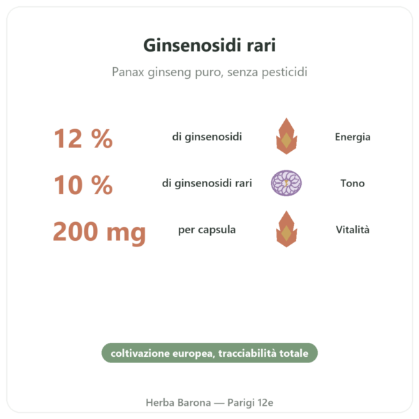 Ginseng Rosso Premium – Dynveo – 200mg – 60 capsule benefici e dati chiave Paris Herba Barona