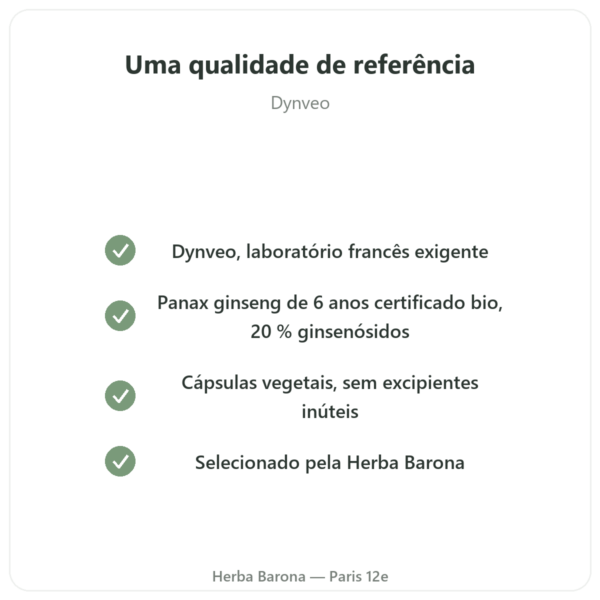 Ginseng vermelho bio – Dynveo – 20% ginsenosídeos – 200mg – 60 cápsulas qualidade Paris Herba Barona