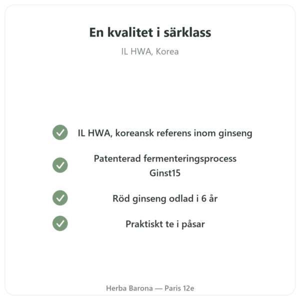 Ginst15: det Fermenterade Ginsengteet IL HWA 30 påsar kvalitet Paris Herba Barona
