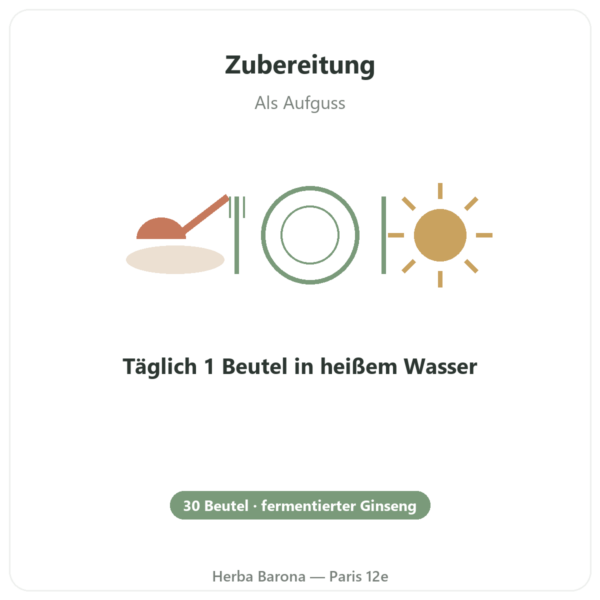 Ginst15: fermentierter Ginseng-Tee IL HWA – 30 Beutel Anwendung und Dosierung Paris Herba Barona