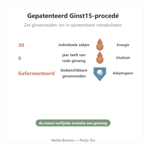 Ginst15 Gefermenteerde Ginsengthee IL HWA 30 zakjes voordelen en kerngegevens Paris Herba Barona