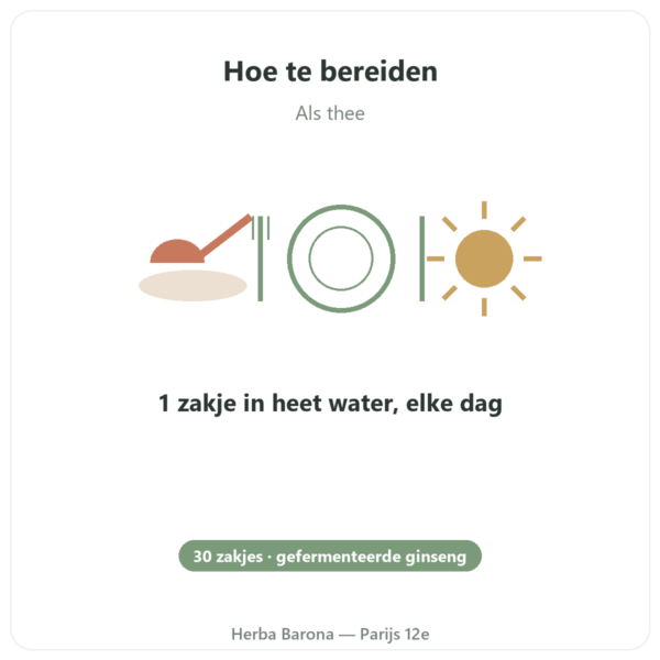 Ginst15 Gefermenteerde Ginsengthee IL HWA 30 zakjes gebruiksaanwijzing en dosering Paris Herba Barona