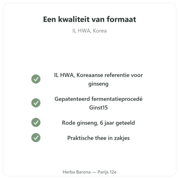 Ginst15 Gefermenteerde Ginsengthee IL HWA 30 zakjes kwaliteit Paris Herba Barona