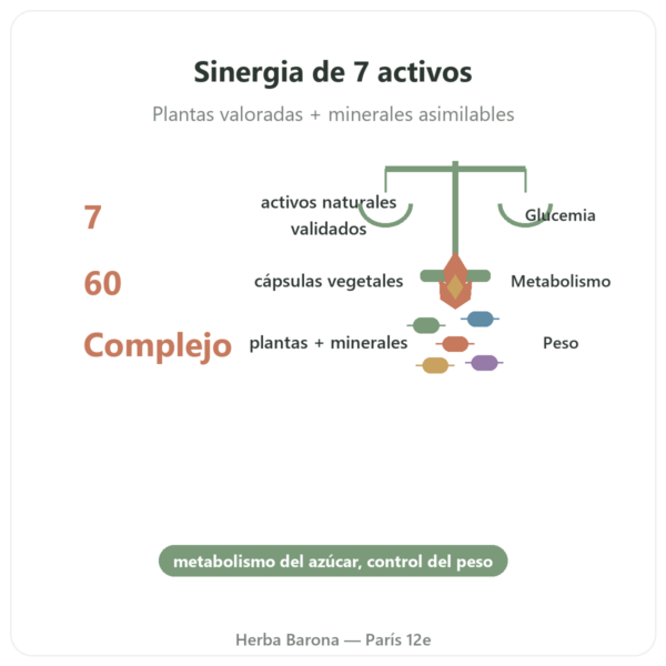 Glicemia 7 – Complejo 7 activos – 60 cápsulas – Dynveo beneficios y datos clave Paris Herba Barona