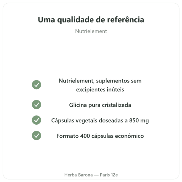 Glicina Cristalizada Nutrielement 400 cápsulas - Sono e recuperação qualidade Paris Herba Barona