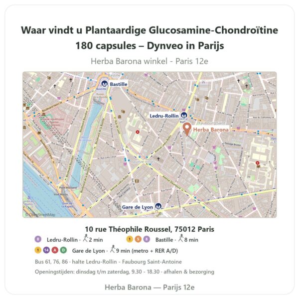 Waar vindt u Plantaardige Glucosamine-Chondroïtine 180 capsules – Dynveo in Parijs - winkelplattegrond Herba Barona Paris 12e