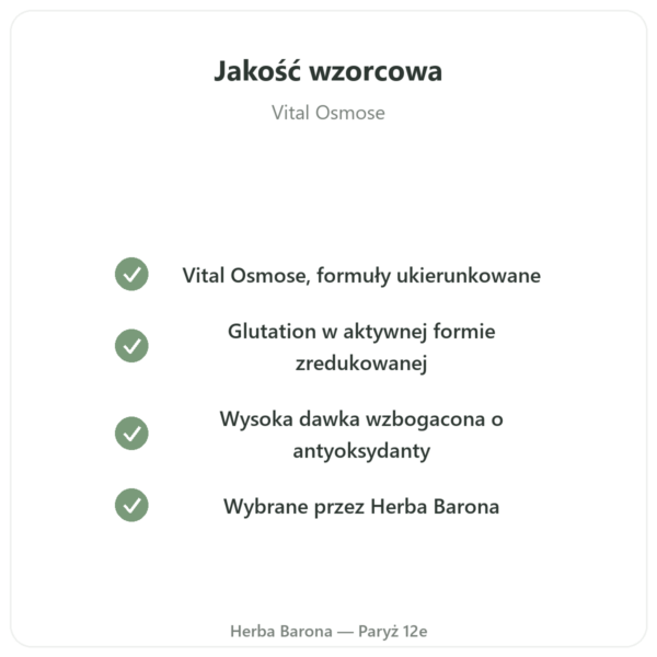 Glutation Zredukowany 400 mg – 60 Kapsułek – VITAL OSMOSE jakość Paris Herba Barona