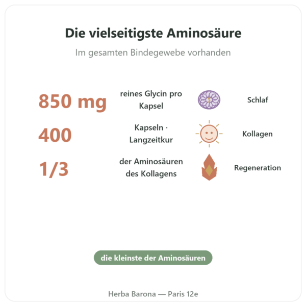 Glycin kristallin – Nutrielement – 400 Kapseln – Schlaf & Regeneration Vorteile und Fakten Paris Herba Barona