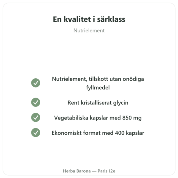 Kristalliserat Glycin Nutrielement 400 kapslar - Sömn och återhämtning kvalitet Paris Herba Barona