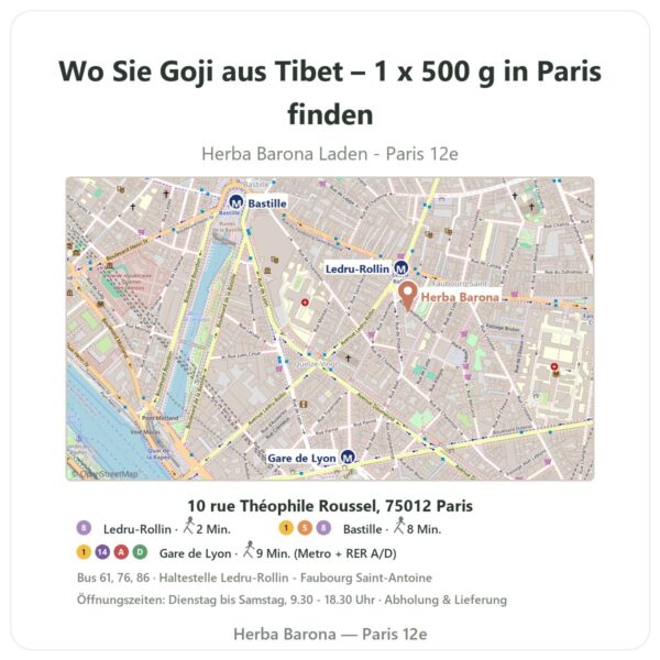 Wo finden Sie Goji aus Tibet – 1 x 500 g in Paris - Ladenplan Herba Barona Paris 12e