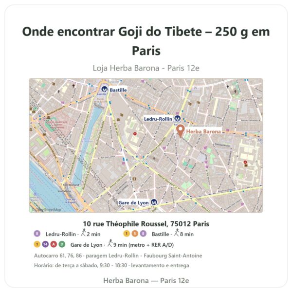 Onde encontrar Goji do Tibete – 250 g em Paris - mapa da loja Herba Barona Paris 12e