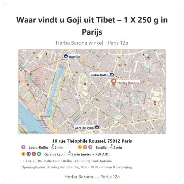 Waar vindt u Goji uit Tibet – 1 X 250 g in Parijs - winkelplattegrond Herba Barona Paris 12e