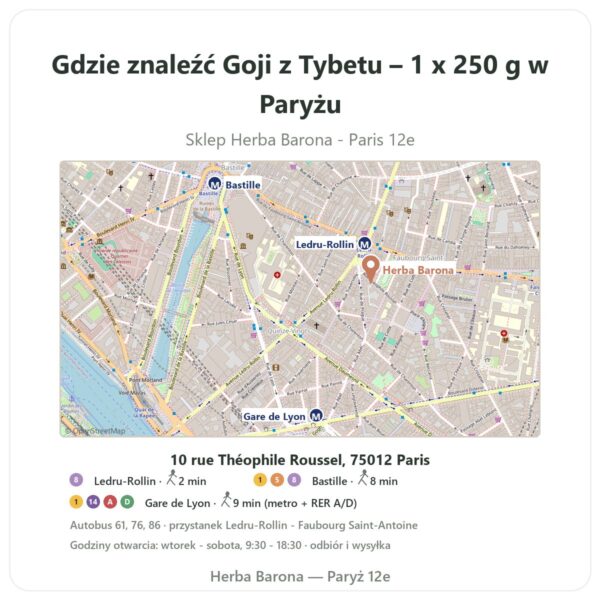 Gdzie znaleźć Goji z Tybetu – 1 x 250 g w Paryżu - mapa sklepu Herba Barona Paris 12e