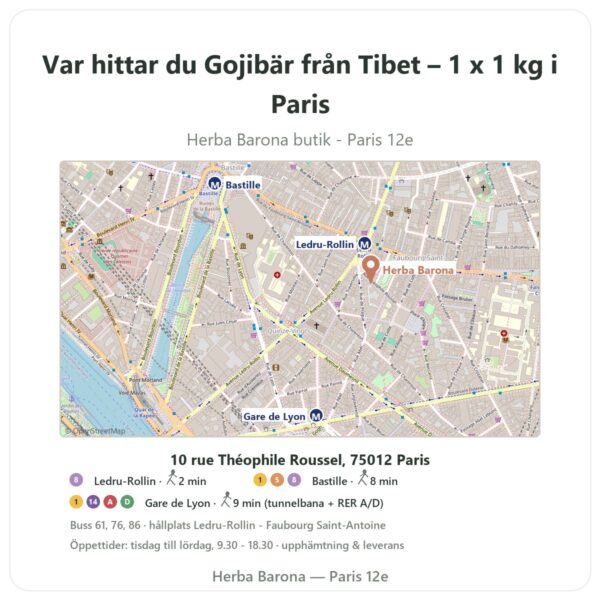 Var hittar du Gojibär från Tibet – 1 x 1 kg i Paris - butikskarta Herba Barona Paris 12e