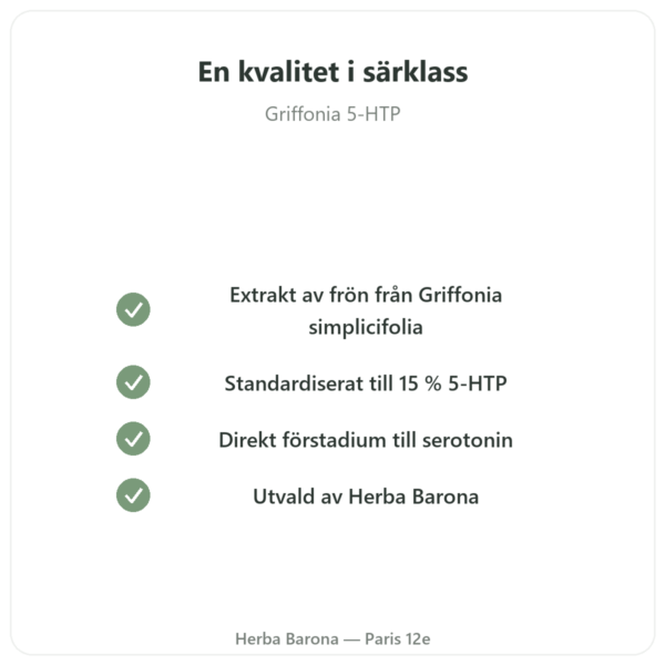Griffonia 5-HTP 75 mg – 100 vegetabiliska kapslar kvalitet Paris Herba Barona