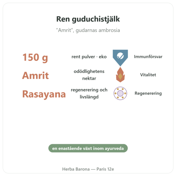 Guduchi ekologisk - Pulverpåse - 150 g - Ayur-vana fördelar och nyckelfakta Paris Herba Barona