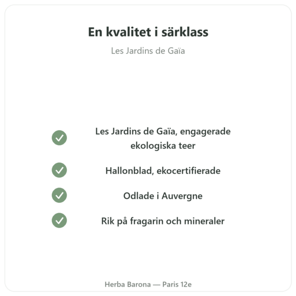 Hallonblad Ekologiska – Les Jardins de Gaïa – 50 g kvalitet Paris Herba Barona