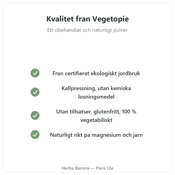 Ekologiskt hampaprotein i pulverform – Vegetopie – 500g kvalitet Paris Herba Barona