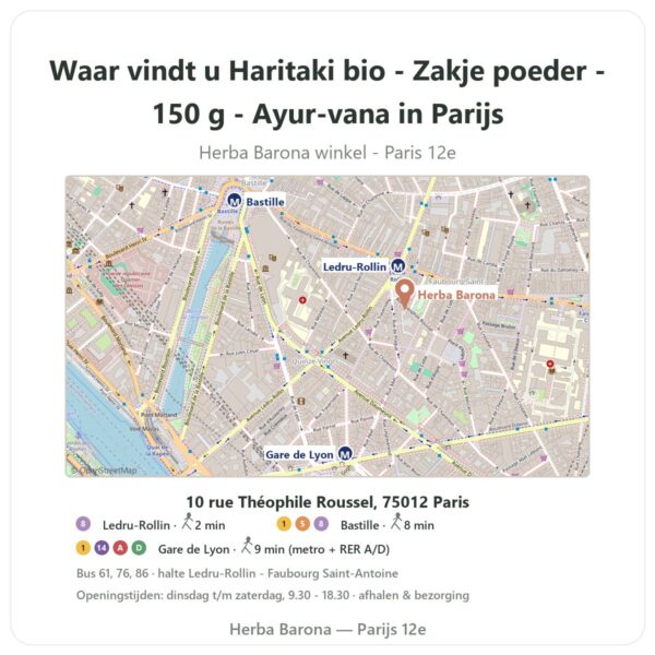 Waar vindt u Haritaki bio - Zakje poeder - 150 g - Ayur-vana in Parijs - winkelplattegrond Herba Barona Paris 12e