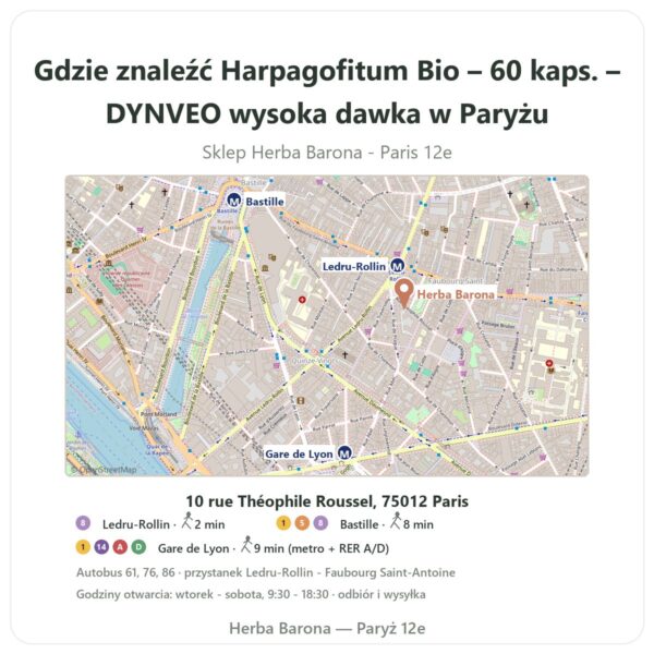 Gdzie znaleźć Harpagofitum Bio – 60 kaps. – DYNVEO wysoka dawka w Paryżu - mapa sklepu Herba Barona Paris 12e