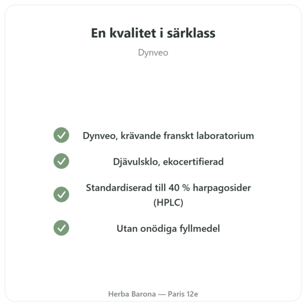 HARPAGOPHYTUM Eko – 60 kapslar – DYNVEO ultrahögdoserad kvalitet Paris Herba Barona
