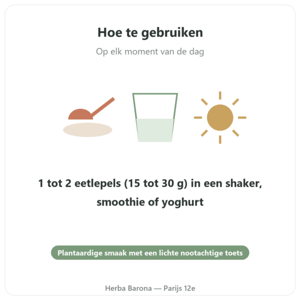 Bio Hennepproteïne Poeder – Vegetopie – 500g gebruiksaanwijzing en dosering Paris Herba Barona