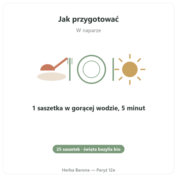 Herbatka Tulsi Bio 25 saszetek Ayur-vana sposób użycia i dawkowanie Paris Herba Barona